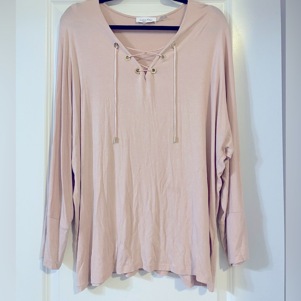 Calvin Klein v-neck drawstring shirt in dusty pink color